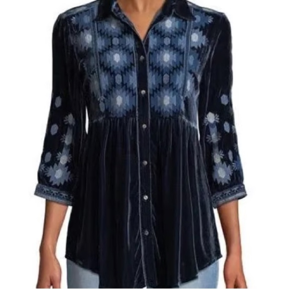 Johnny Was heavily embroidered velvet Naomi smoked shirt/jacket NWT - Picture 12 of 16